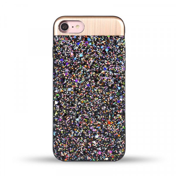 Wholesale iPhone SE (2020) / 8 / 7 Sparkling Glitter Chrome Fancy Case with Metal Plate (Black)